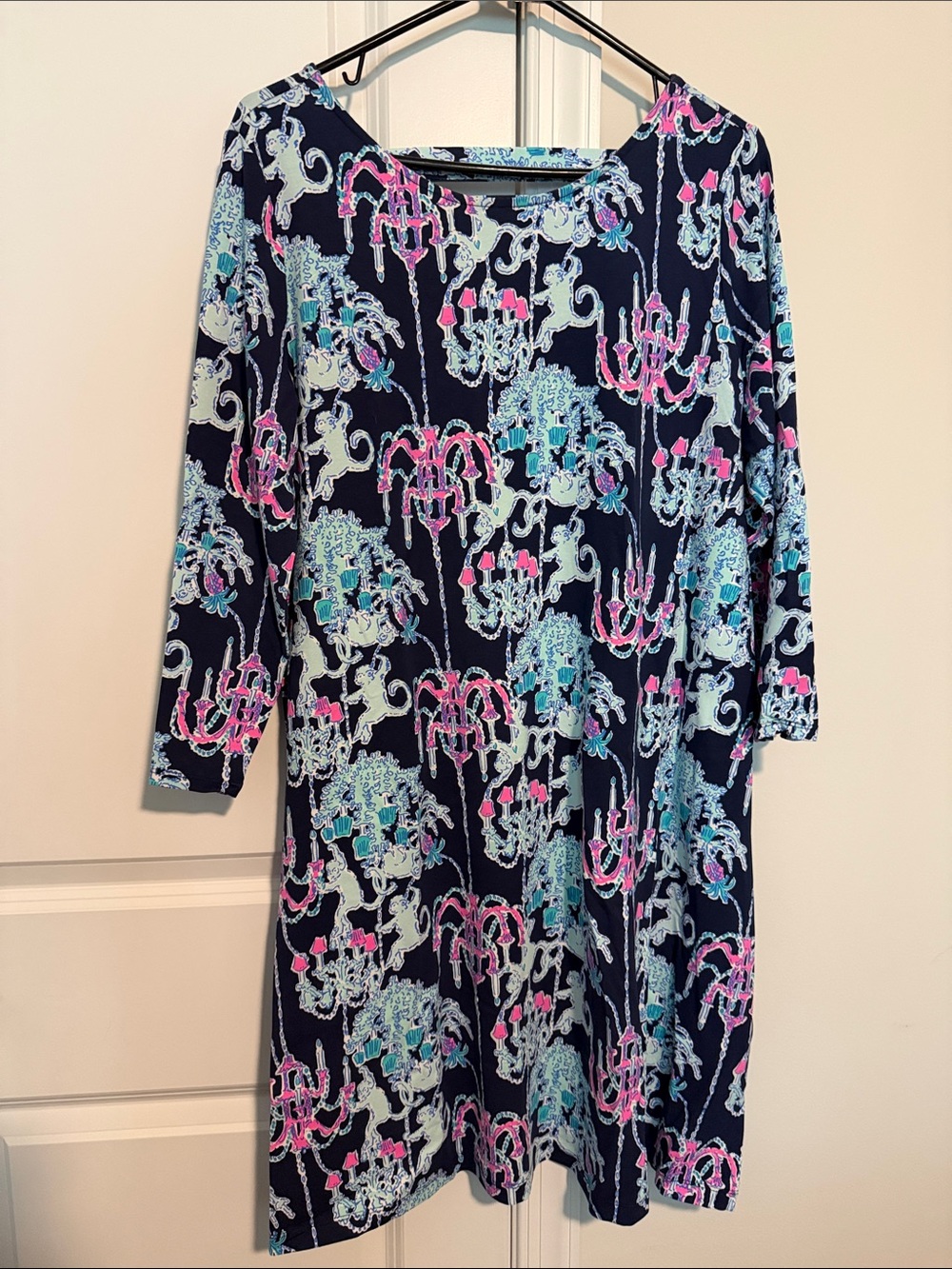 Lilly Pulitzer Navy Dress with Pink and Aqua Chandelier Print